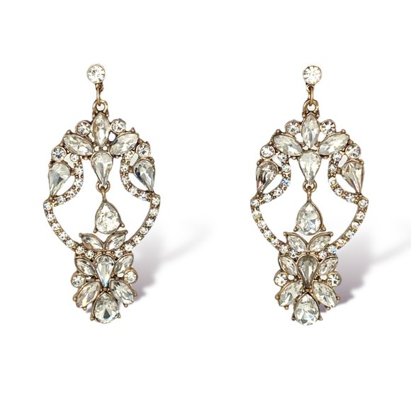 NEW Badgley Mischka Gold Crystal Drop Earrings Art Deco Bridal Chandeliers - Picture 5 of 5